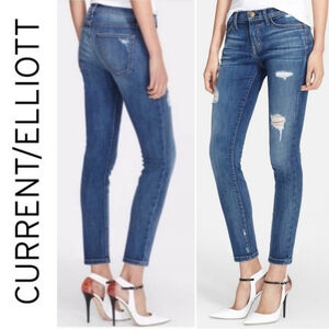 Current Elliott 27 Stiletto Skinny Medium Niagara Destroy Wash Distressed Jeans